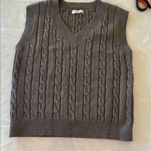 Elesol Gray Knit Sweater Cable Knit V Neck Women's  Small Sweater Grey Woven